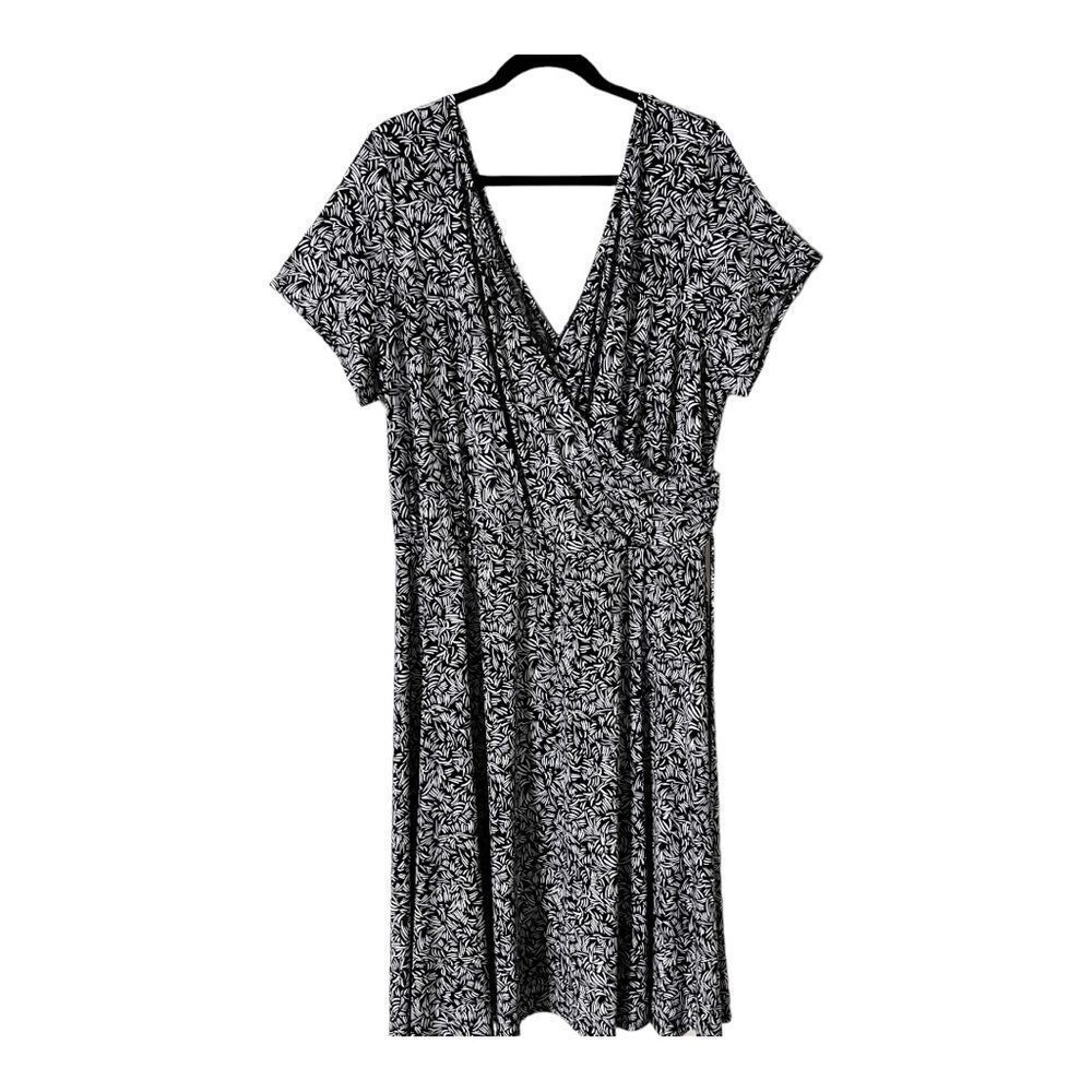 Studio 1940 Short Sleeve Black White Faux Wrap Midi Dress Size 22W